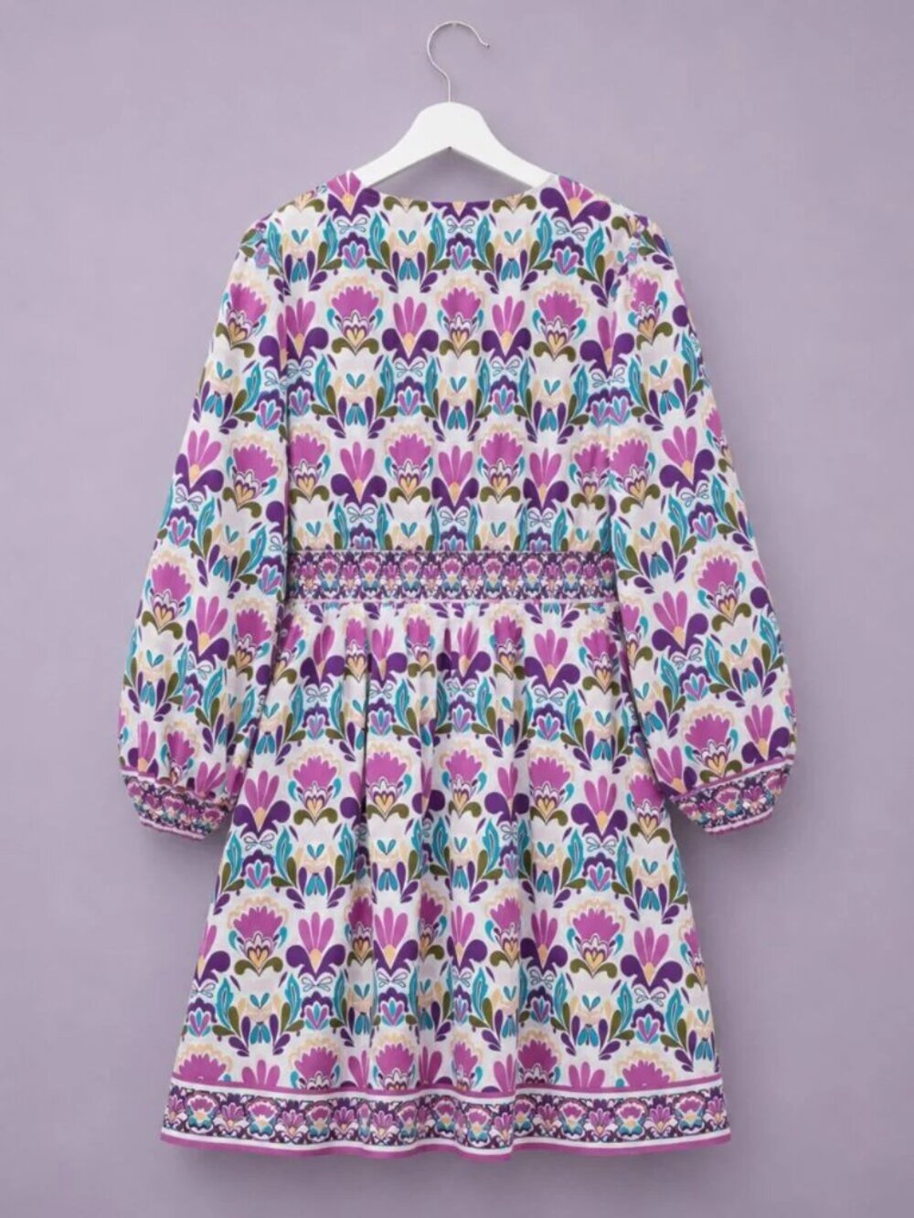 Boden Mya Cotton Long-Sleeve Floral V-Neck Mini Dress Size 8R NWT - Picture 4 of 7